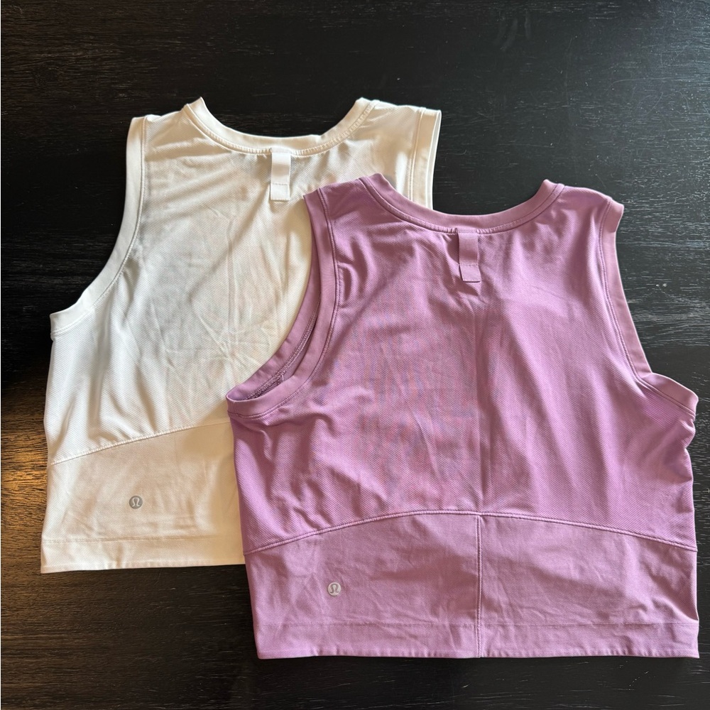 Lululemon mesh back tops cropped - purple and white
